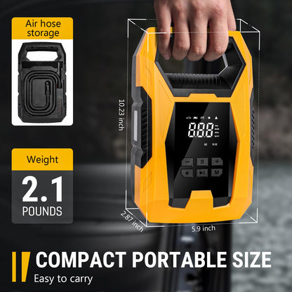 CARSUN AC/DC Tire Inflator Portable Air Compressor, Dual Power for Home 110V AC and Car 12V DC Air Pump with Pressure Gauge, Auto Shutoff, Tire Pump for Car Motorcycle Bicycle and Other Inflatables