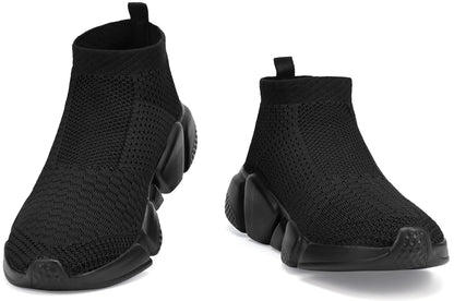 Santiro Sneakers for Men Knit Breathable Sock Slip On Shoes Lightweight Gym Running Sneakers Casual Tennis Walking Shoes All Black 9.5 US