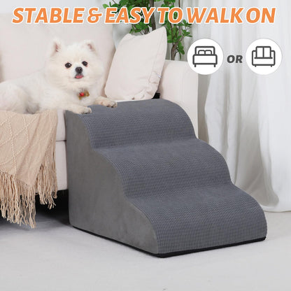 Aodisman 3-Step Dog Ramp and Stairs for Sofa and Chair - Non-Slip Sturdy Pet Steps for Small Dogs and Cats,15.7" H,Grey