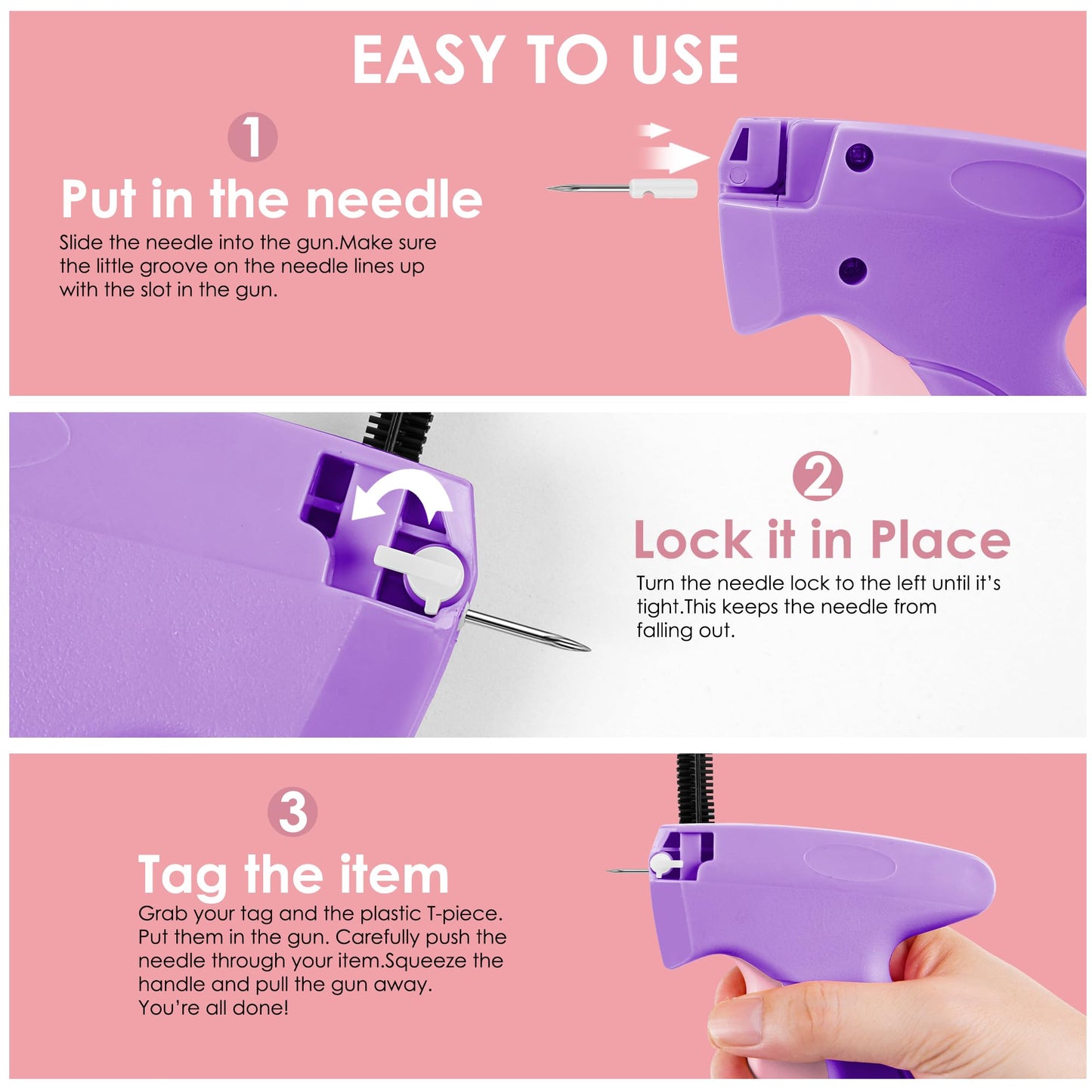 Stitch Gun for Clothes - Handheld Stitch Gun Quick Clothing Fixer - Mini Sewing Kit Micro Tagging Gun - Includes 6 Needle, 1000 Black Fasteners & 1000 White Fasteners (Purple)