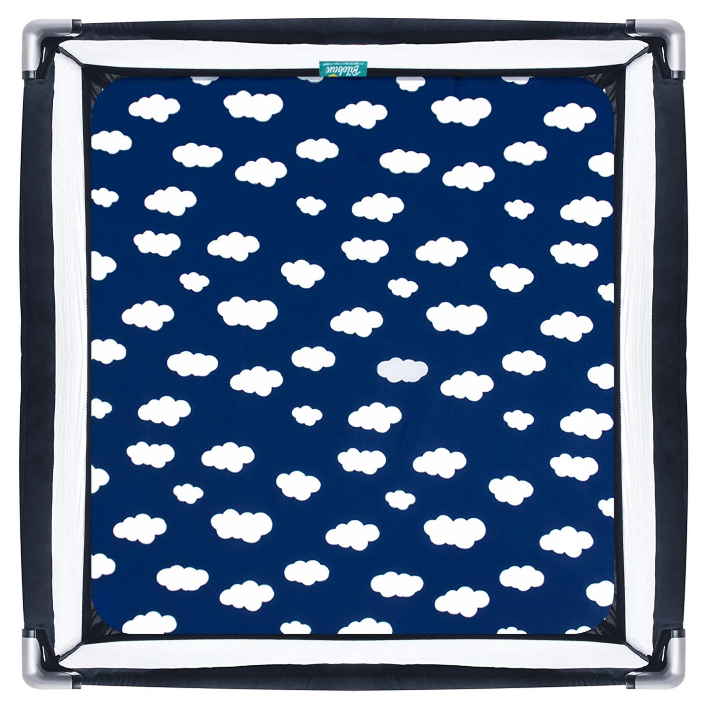 Square Playard/Playpen Fitted Sheets, Perfect for New Room2 / TotBloc Portable Playard, 2 Pack, Ultra Soft Microfiber, Fitted Playpen Sheet, Navy Cloud and Grey Arrow