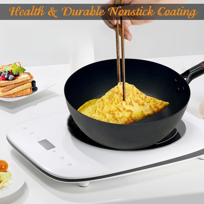 ANEDER Frying Pan with Lid Skillet Nonstick 10 inch Carbon Steel Wok Pan Woks and Stir Fry Pans for Electric,Induction and Gas Stoves