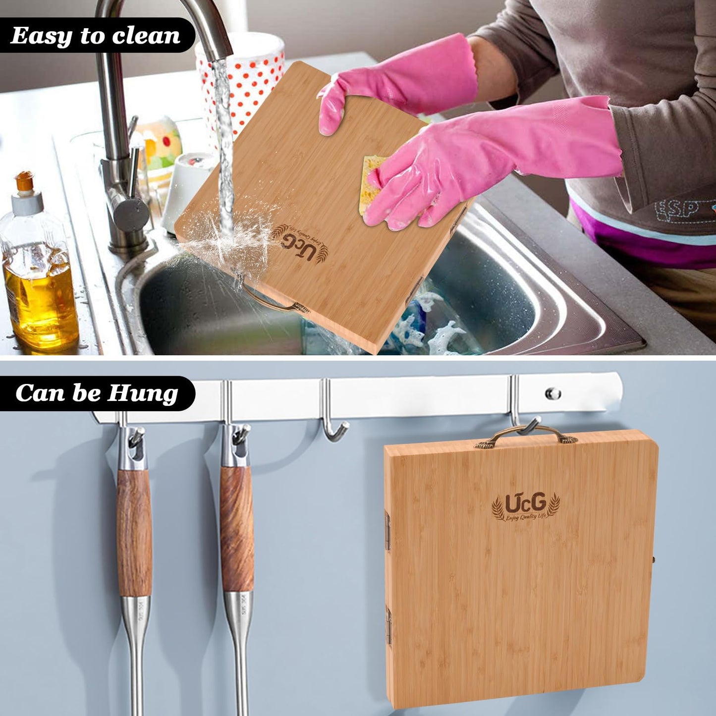 UTCG Bamboo Charcuterie Board Set - Large Folding Cheese Board with Knife Set - Unique White Elephant Gift, House Warming Gift, Wedding Gifts - 22.8 x 11.4 Inches