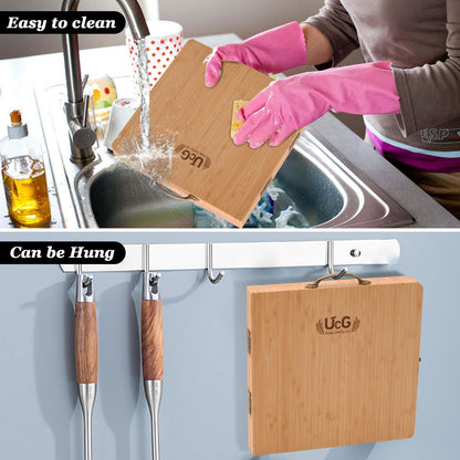 UTCG Bamboo Charcuterie Board Set - Large Folding Cheese Board with Knife Set - Unique White Elephant Gift, House Warming Gift, Wedding Gifts - 22.8 x 11.4 Inches