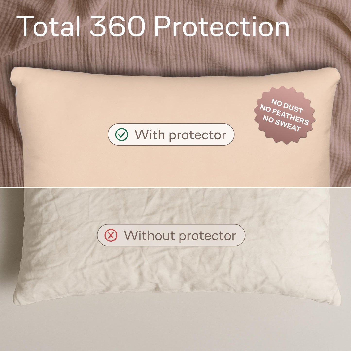 Ultra Soft Pillow Protectors with Zipper Standard Size - Set of 4 Breathable Pillow Covers - 100% Protection Against Stains, Dust & Dirt - Machine Washable (Beige)