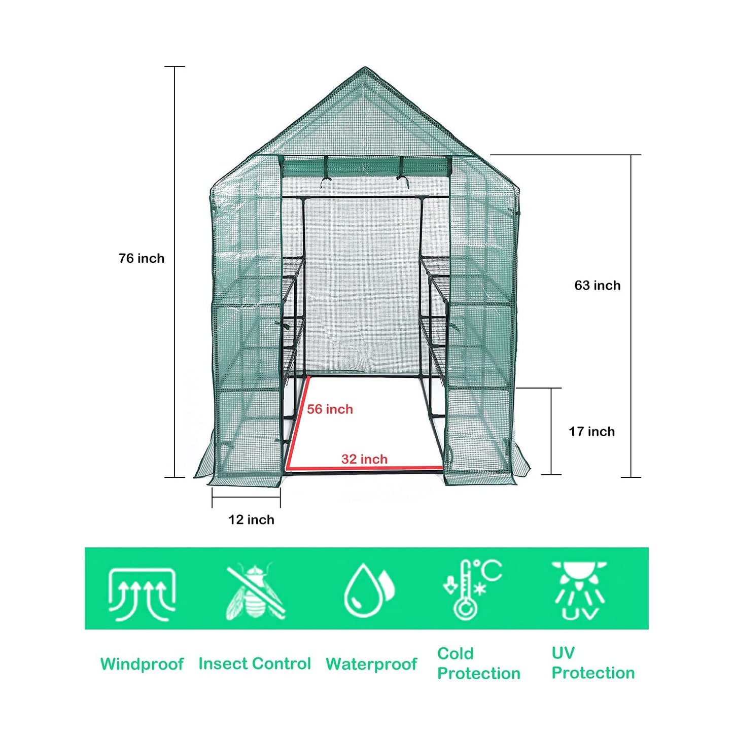 SV SCOOL VALUE Greenhouses for Outdoors, PE Walk in Greenhouse with 2 Side Mesh Windows, Portable Green House with Anchors & Ropes Stands Up to Wind, 56"x56"x78"Green