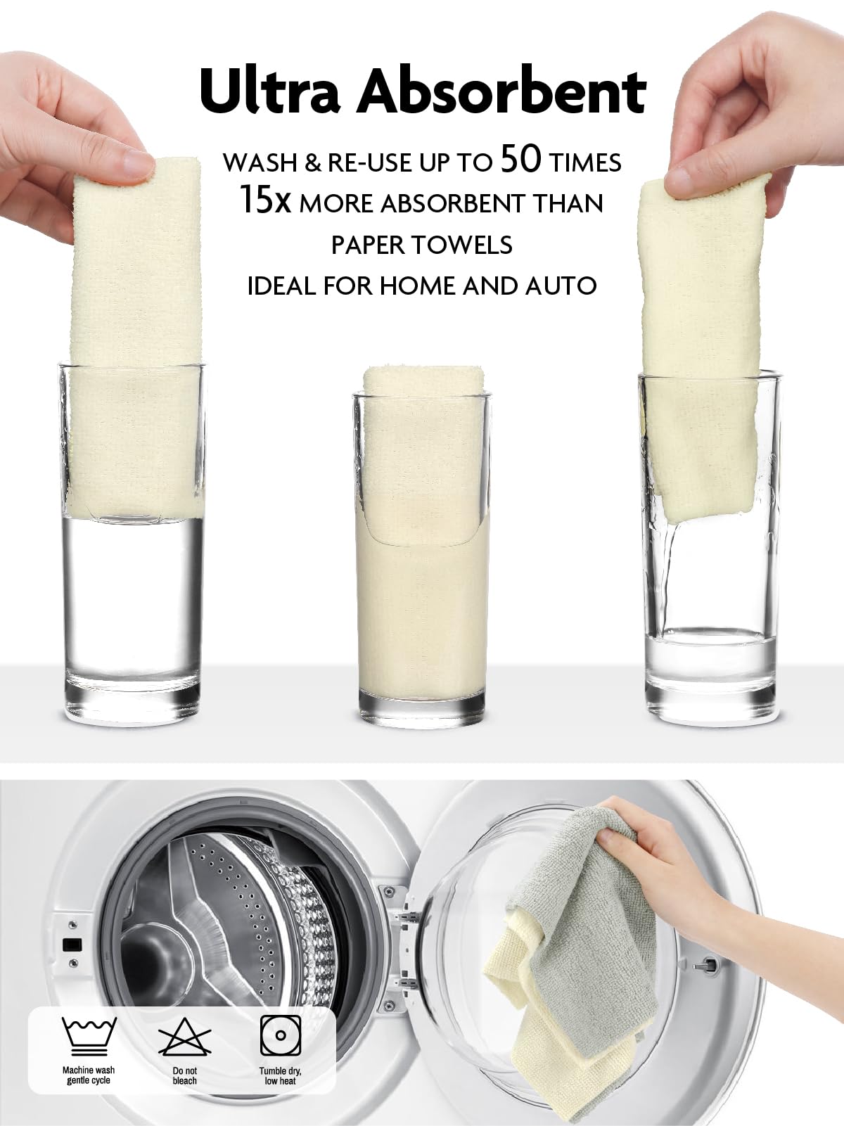 Fantasticlean Microfiber Cleaning Cloth Roll -60 Pack, Tear Away Microfiber Towels, 12" x 12", Reusable, Washable, Scratch Free, Ultra Absorbent Dish Rags for Car, Home, Garage or Shop (Beige & Tan)