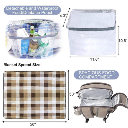 Sunflora Picnic Backpack for 4 Person with Blanket Picnic Basket Set for 2 with Insulated Cooler Wine Pouch for Family Couples (Brush Beige)