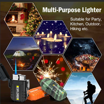 Waterproof Butane Torch Lighter Refillable Windproof Jet Flame Lighters for Fireplace Fireworks Grill Camping BBQ Lighter, Black(Without Gas)