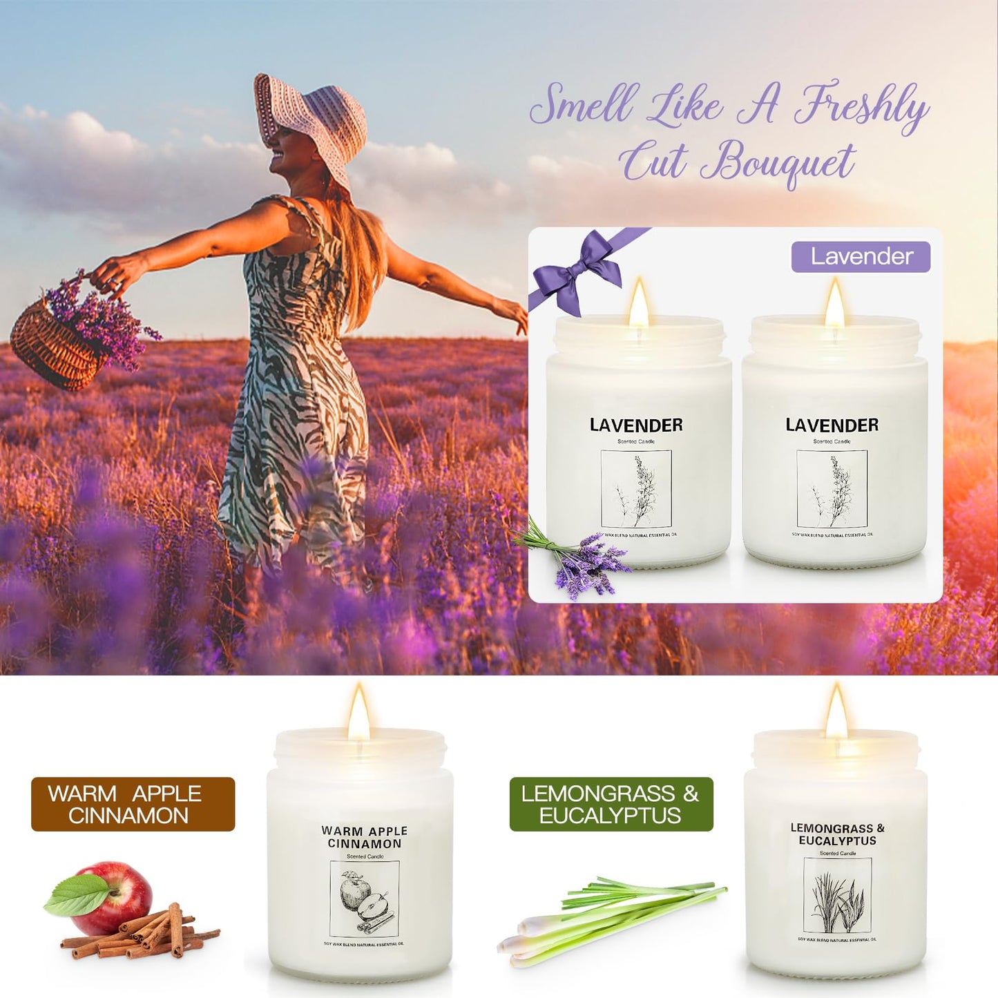 Candles Clearance, 4 Pack Candles for Home Scented, Stress Relief Gifts for Women, 28 oz Lavender Candle Gifts Set for Women Birthday, Valentine's Day, Mother's Day, Anniversary Candle Gift
