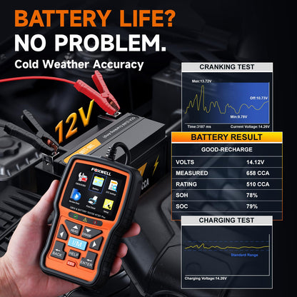FOXWELL NT301 Plus 2-in-1 OBD2 Scanner Battery Tester, Professional Check Engine Code Reader Car Diagnostic Tool, Live Data, 12V 100-1100CCA Cranking Charging Analyzer for 1996 or Newer Vehicle