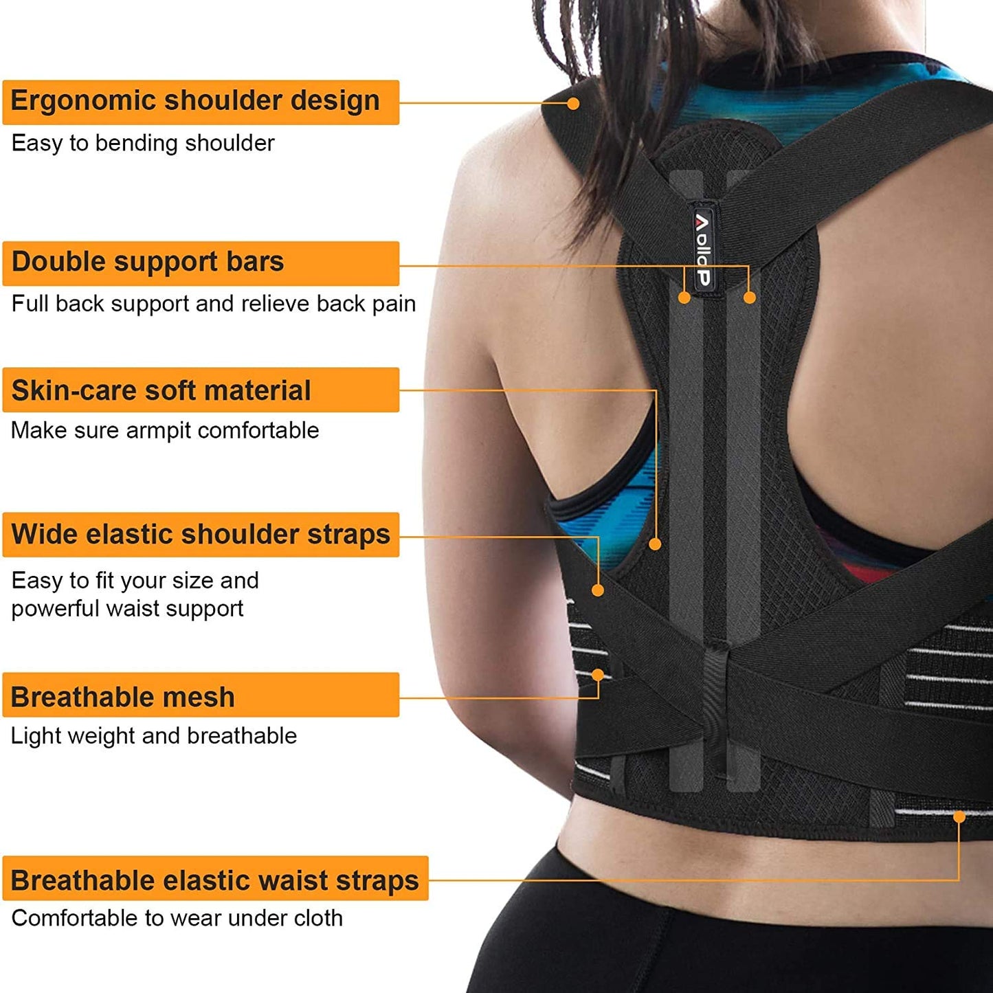 Aollop Posture Corrector for Women and Men - Back Brace Back Support Belt with Breathable, Fully Adjustable Straightener, Improve Lumbar Support Belt Lower Back Pain Relief (L, 31'-52')