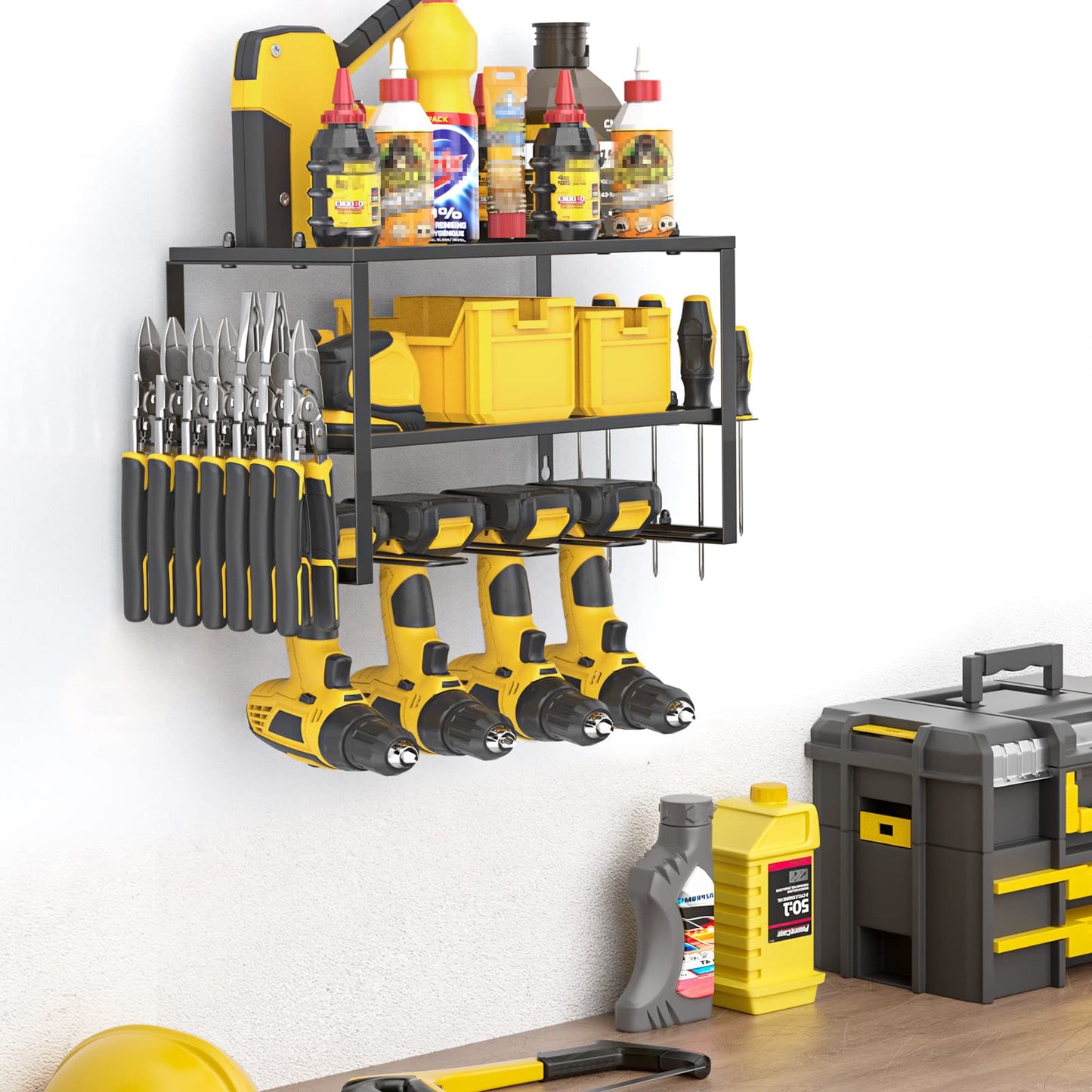 Spacecare Power Tool Organizer- Power Drill Tool Holder- Heavy Duty Tool Shelf & 1 Pack 3 Layers Tool Rack Cordless Drill Holder- Floating Tool Shelf Wall Mounted Tool Storage Rack for 4 Drill Holders