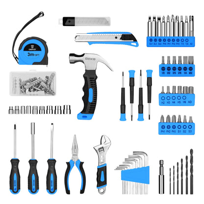 DEKOPRO Drill Set: Tool Set with 8V Blue Cordless Drill, Home Tool Kit with Drill, Hand Tool Kits for Men & Women 126 Piece