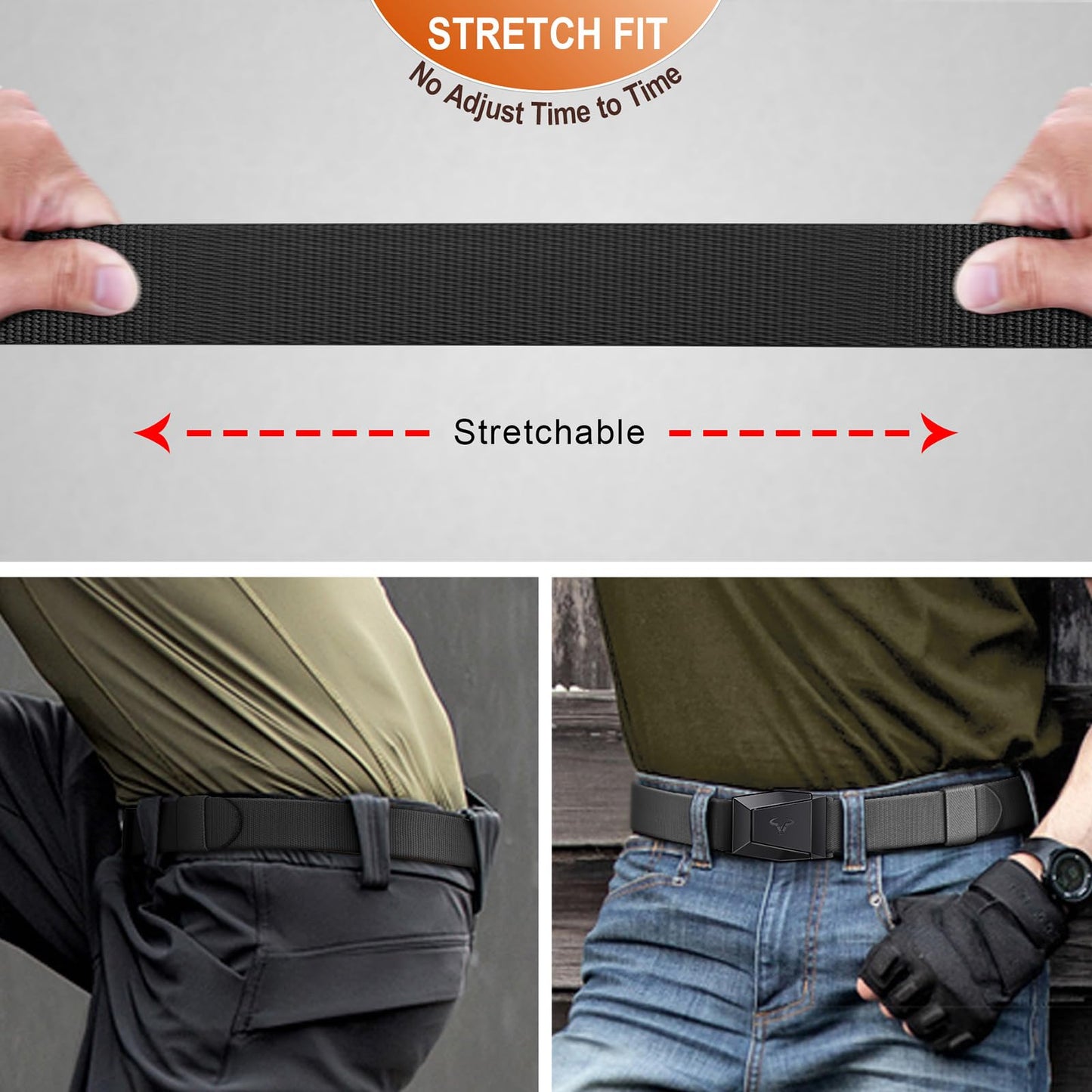 BULLIANT Men Belt 2 Pack,Nylon Web Holster Belt Stretch for Gift Men Outdoor Work Sports Hunting Hiking,Quick Release(Black/Dark Gray,28"-34" Waist Adjustable)