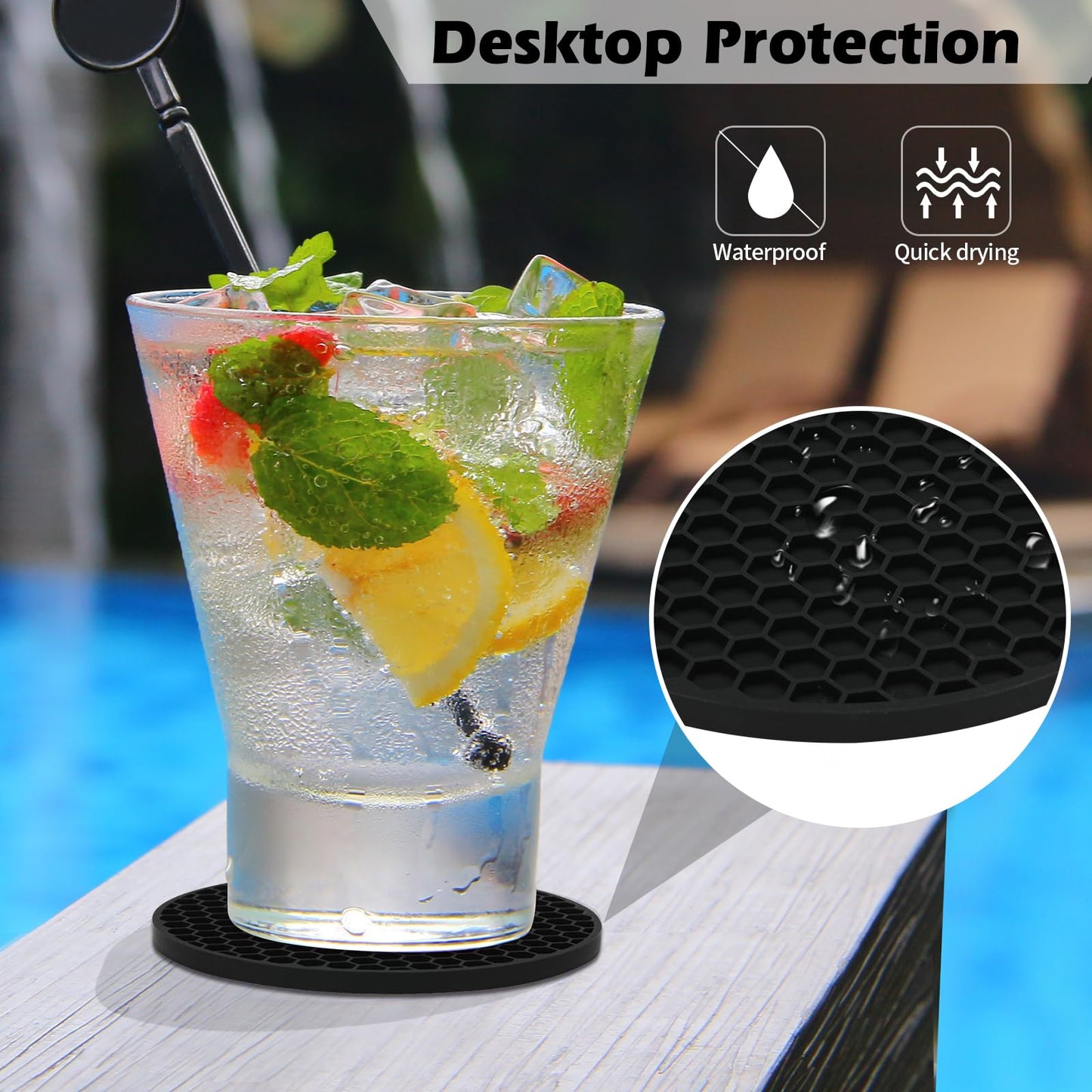 TWTLi Silicone Coasters Set of 8 with Holder,Coasters for Drinks,Beer,Coffee Coasters,Suitable for Kinds Cups,Hot or Cold,Anti-SLI,Non-Stick,Anti-Overflow Tabletop Protection and Decor (8 Pcs, Black)