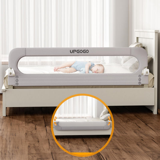 UPGOGO Folding Bed Rail for Toddlers,Baby Bed Rail Guard with Reinforced Anchor Safety System,Fit Bunk,Full Size,Queen,King,Twin(Grey,71"x23.6")