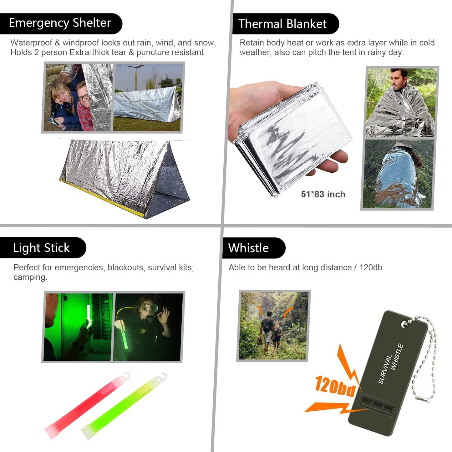 Emergency Survival Kit, 151 Pcs Survival Gear First Aid Kit, Outdoor Trauma Bag with Tactical Flashlight Knife Pliers Pen Blanket Bracelets Compass for Camping Earthquake or Adventures (Black)