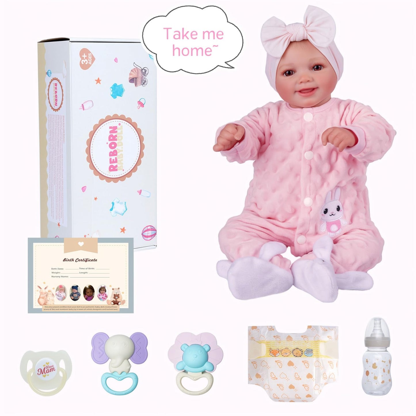 BABESIDE Reborn Baby Dolls Sunny - 17Inch Cute Soft Vinyl Realistic Baby Doll Poseable Smiling Real Life Baby Dolls with Complete Accessories for 3+ Years Old Gifts