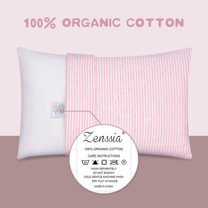 Zenssia Organic Cotton Toddler Pillowcase/Travel Pillowcase Pack of 2 Set 13x18 Inches with Envelope Closure - Soft & Breathable Baby Pillow Case Cover Pink Stripe