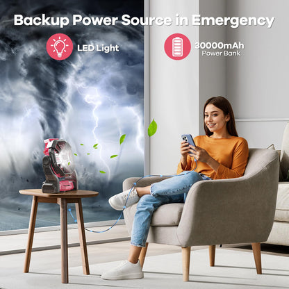 30000mAh Solar Fan with LED Lantern, 10W Solar Panel Rechargeable Battery Powered Camping Fan for Outside, 9 Inch Portable Battery Operated Hurricane Supplies for Picnic, Barbecue, Fishing, Travel