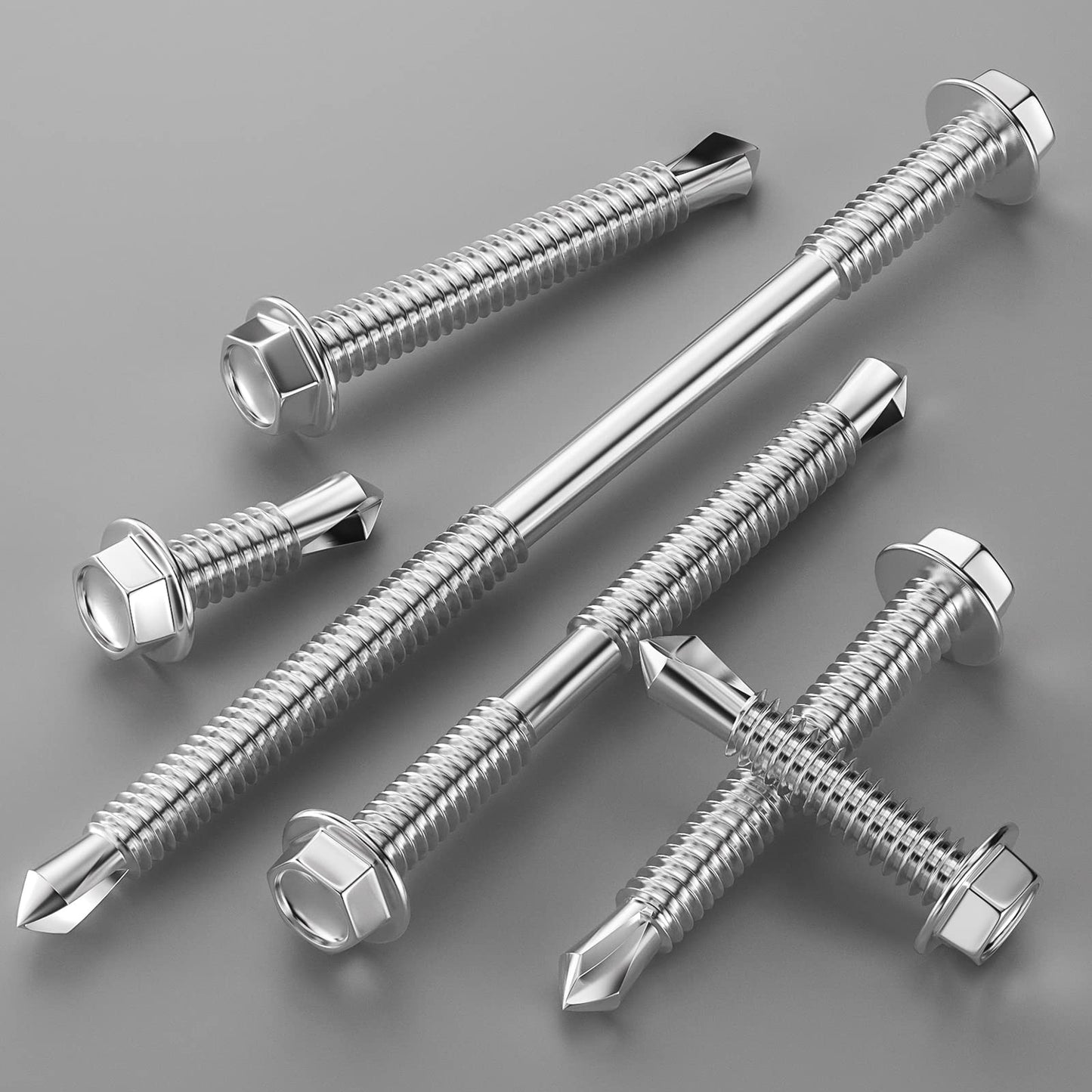 Wensilon (300Pcs) #8×3/4" Hex Washer Head Self Drilling Screws, 410 Stainless Steel Metal SheetScrews，TEK Screws, Sheet Metal Self Tapping Screws