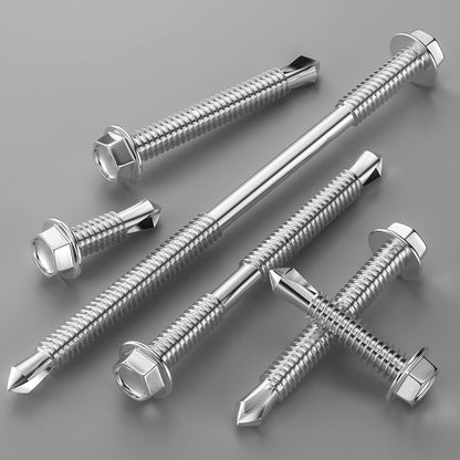 Wensilon (300Pcs) #8×3/4" Hex Washer Head Self Drilling Screws, 410 Stainless Steel Metal SheetScrews，TEK Screws, Sheet Metal Self Tapping Screws