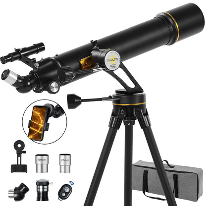 Telescope, 90mm Aperture 700mm - Vertisteel AZ Mounting Base, High Power Telescopes for Astronomy Enthusiasts, Adults & Kids, with Carrying Bag, Wireless Remote Control, Phone Adapter (Black)
