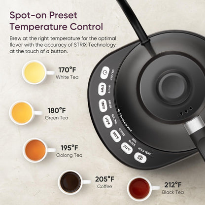 COSORI Electric Gooseneck Kettle with 5 Temperature Control Presets, Pour Over Kettle for Coffee & Tea, Hot Water Boiler, 100% Stainless Steel Inner Lid & Bottom, 1200W/0.8L