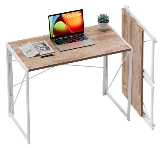 Coavas Folding Desk 31.5 inch Foldable Small Portable Computer Desks, Spaces Saving Writing Sturdy Table for Bedroom, Home Office, Dorm, Apartment, Pre Assembled, Oak
