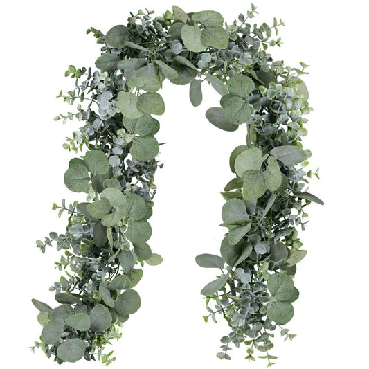 Winlyn 5.9' Long Faux Silver Dollar Eucalyptus Leaves Greenery Artificial Garland in Grey Green for Wedding Arch Swag Backdrop Doorways Table Runner Indoor Outdoor
