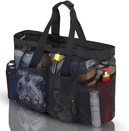 GOTDYA Extra Large Beach Bag, XL Mesh Tote with Zipper and Pockets Ideal for Your Family Lake/Cruise/Beach Vacation Essentials-Black