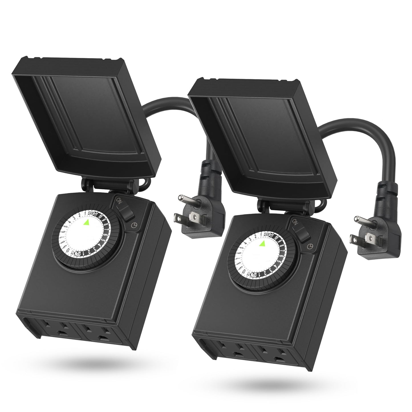 BN-LINK 24 Hour Heavy Duty Mechanical Timer, Outdoor Timer Outlet Waterproof with 30 Minutes Intervals, 2 Grounded Outlets for Christmas Lights Pool Pump,15A 1/2HP, ETL Listed(2 Pack)