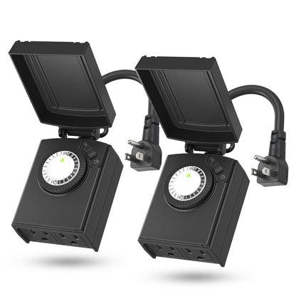BN-LINK 24 Hour Heavy Duty Mechanical Timer, Outdoor Timer Outlet Waterproof with 30 Minutes Intervals, 2 Grounded Outlets for Christmas Lights Pool Pump,15A 1/2HP, ETL Listed(2 Pack)