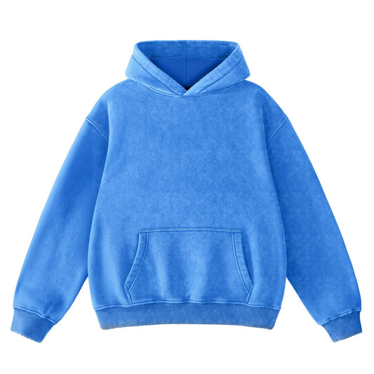 FAIABLE Mens Hoodies Oversized Unisex Acid Wash Hoodie Heavyweight Fleece Vintage Washed Distress Cotton Sweatshirt Men Women Couples Streetwear College Casual Fall Winter Autumn 2025 Bright Blue