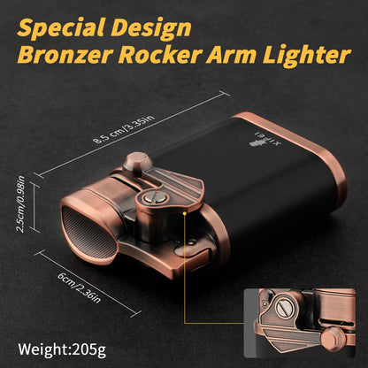 XIFEI Cigar Lighter 4 Jet Flame Torch Lighter with Cigar Holder, Windproof Rocker Arm Lighter Adjustable Flame, Refillable Butane Lighter Smoking Lighters Gift for Men (Bronze)