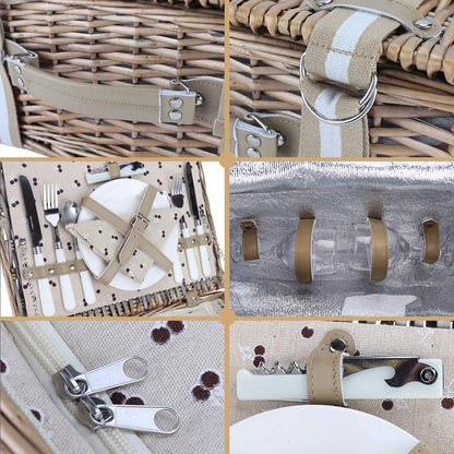 Willow Picnic Basket Set for 2 Persons with Large Insulated Cooler Bag and Waterproof Picnic Blanket, Wicker Picnic Hamper for Camping,Outdoor,Birthday