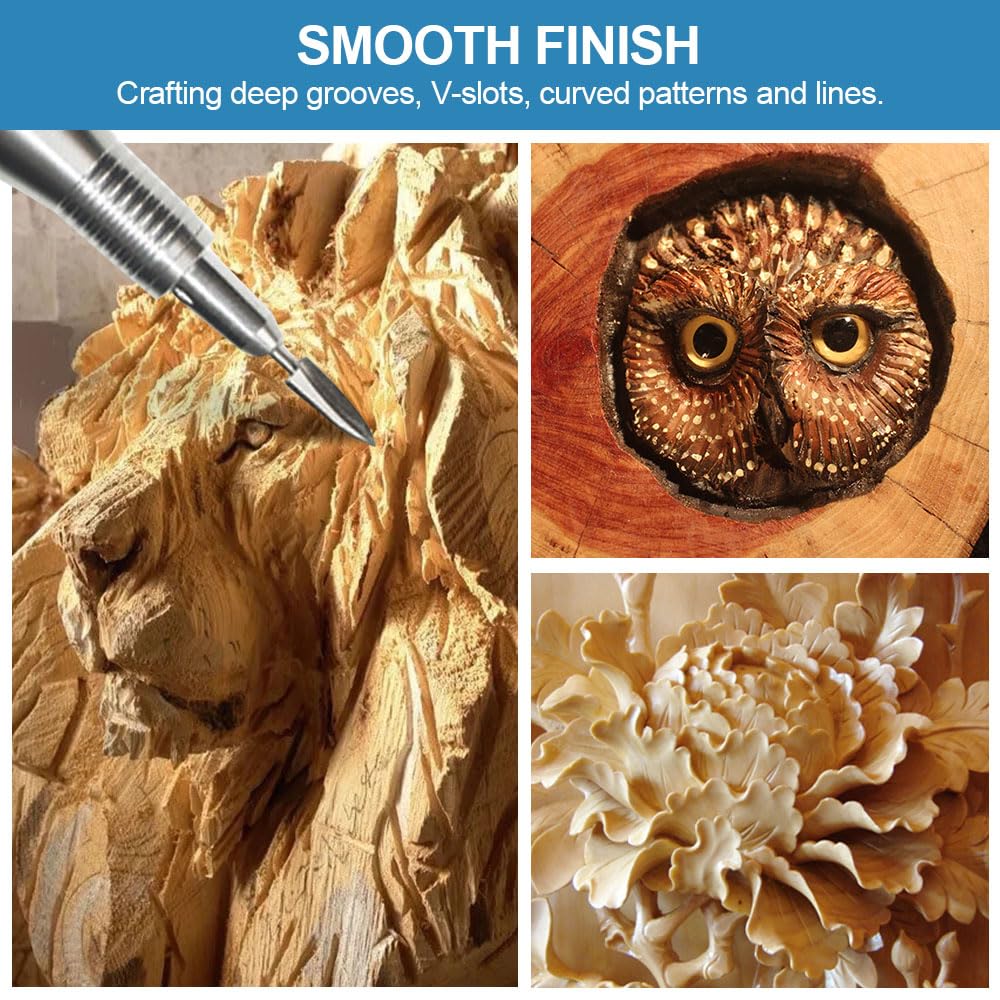 Wood Carving Tools for Rotary Tool, 5 PCS HSS Woodworking Tools Engraving Drill Bit Set Wood Crafts Grinding Tool Universal 1/8” Shank for DIY Carving Drilling Micro Sculpture