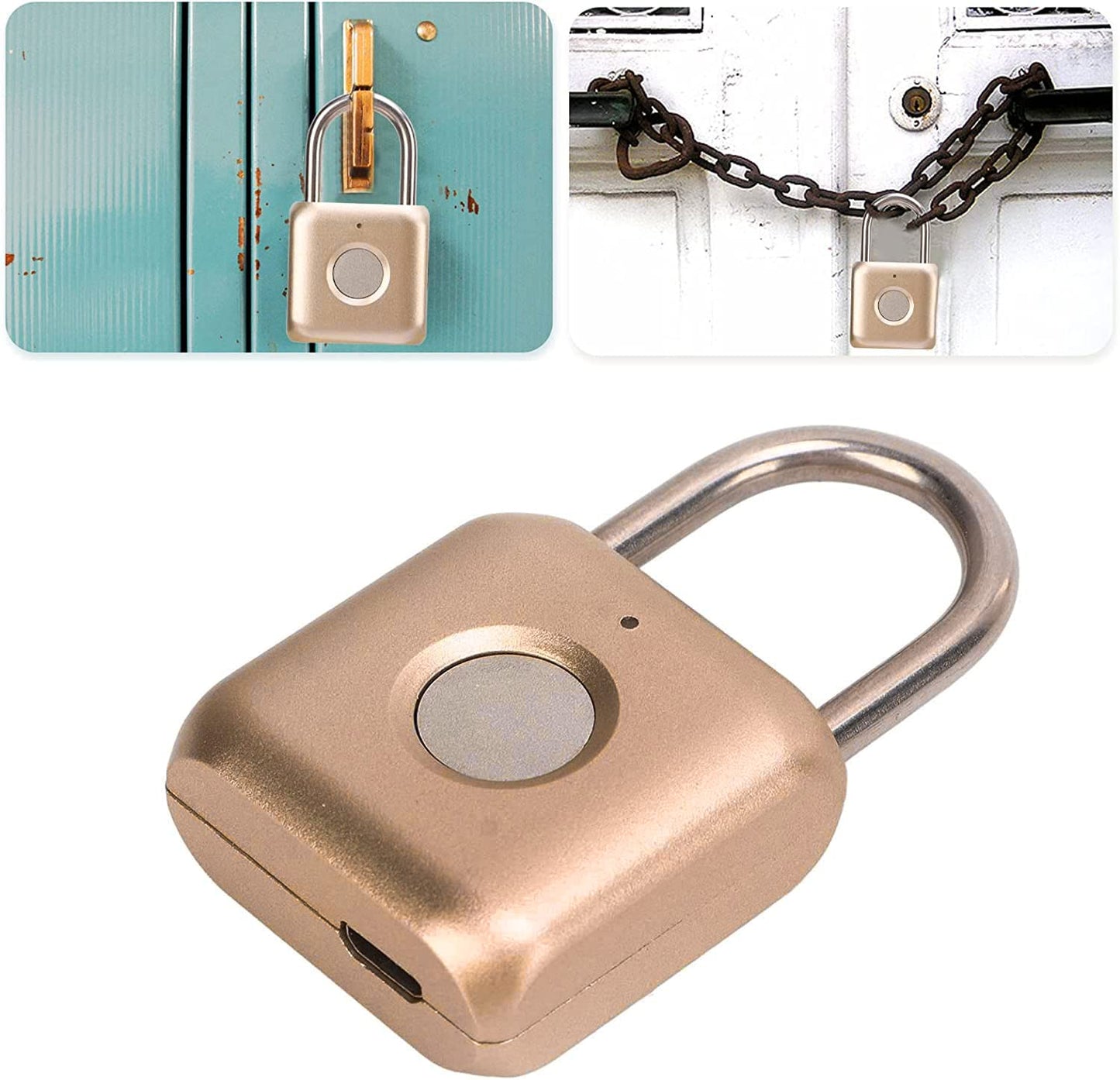Fingerprint Padlock eLinkSmart Combination Lock - Gym Locker Lock Keyless Gold Color: Fingerprint Lock Biometric Metal Digital Padlock for Gym Locker, School Locker Backpack Suitcase Luggage