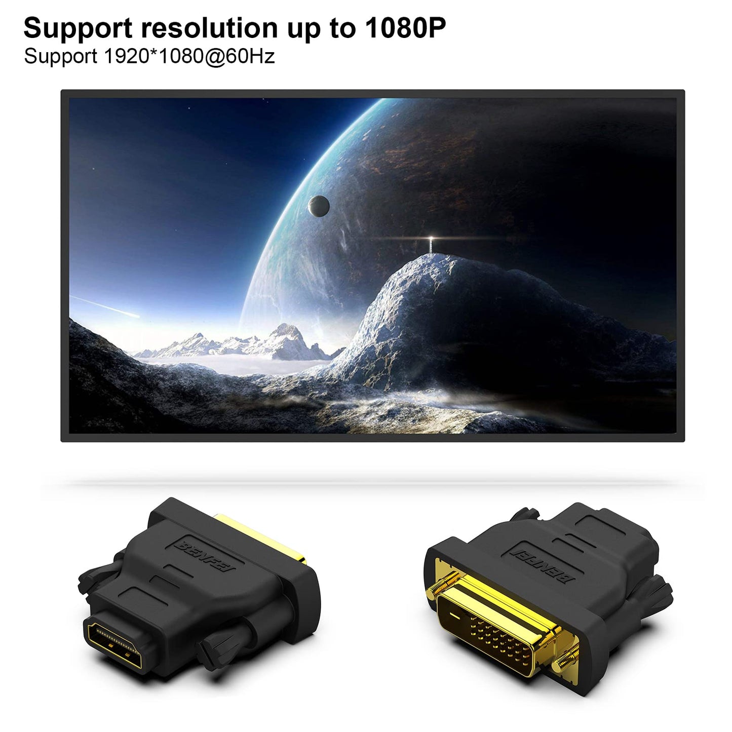 BENFEI DVI to HDMI, Bidirectional DVI-D to HDMI Male to Female Adapter with Gold-Plated Cord 2 Pack