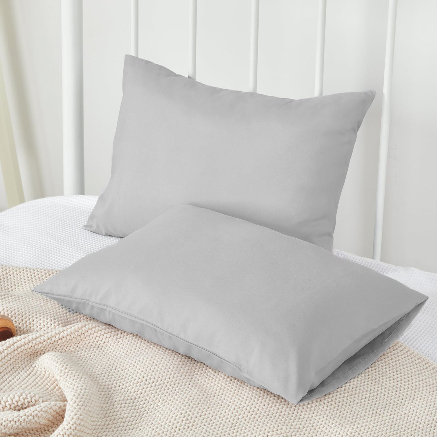 TILLYOU Toddler Pillowcase 2 Pack with Envelope Closure,13" x 18" Silky Soft Microfiber Travel Pillow Case Kids Pillowcases for Boys and Girls,Gray