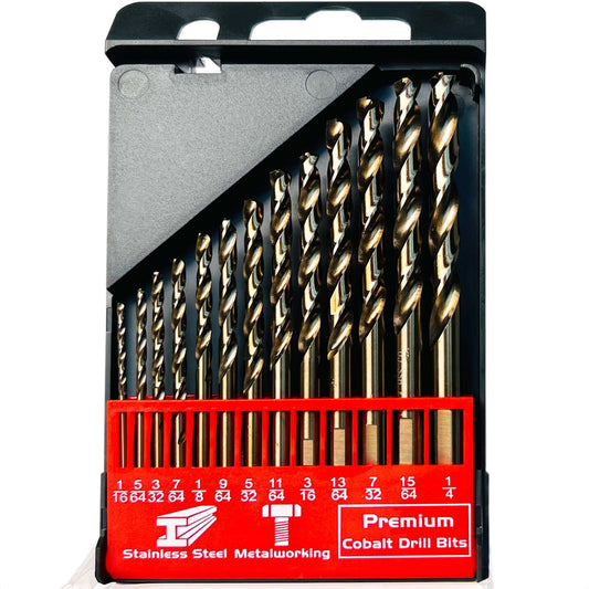 STROTON Cobalt Drill Bit Set (1/16-1/4 Inch, 13PCS), M35 High Speed Steel Twist Drill Bits for Stainless Steel, Hard Metal, Cast Iron, Plastic and Wood
