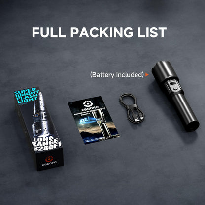 Esgofo Rechargeable Flashlights High Lumens 1000000 Long Range 3280FT, Super Bright Handheld Strong LED Flashlight Long Lasting 15H, Powerful Flash Light USB C, Zoomable 5 Modes, for Camping Hiking