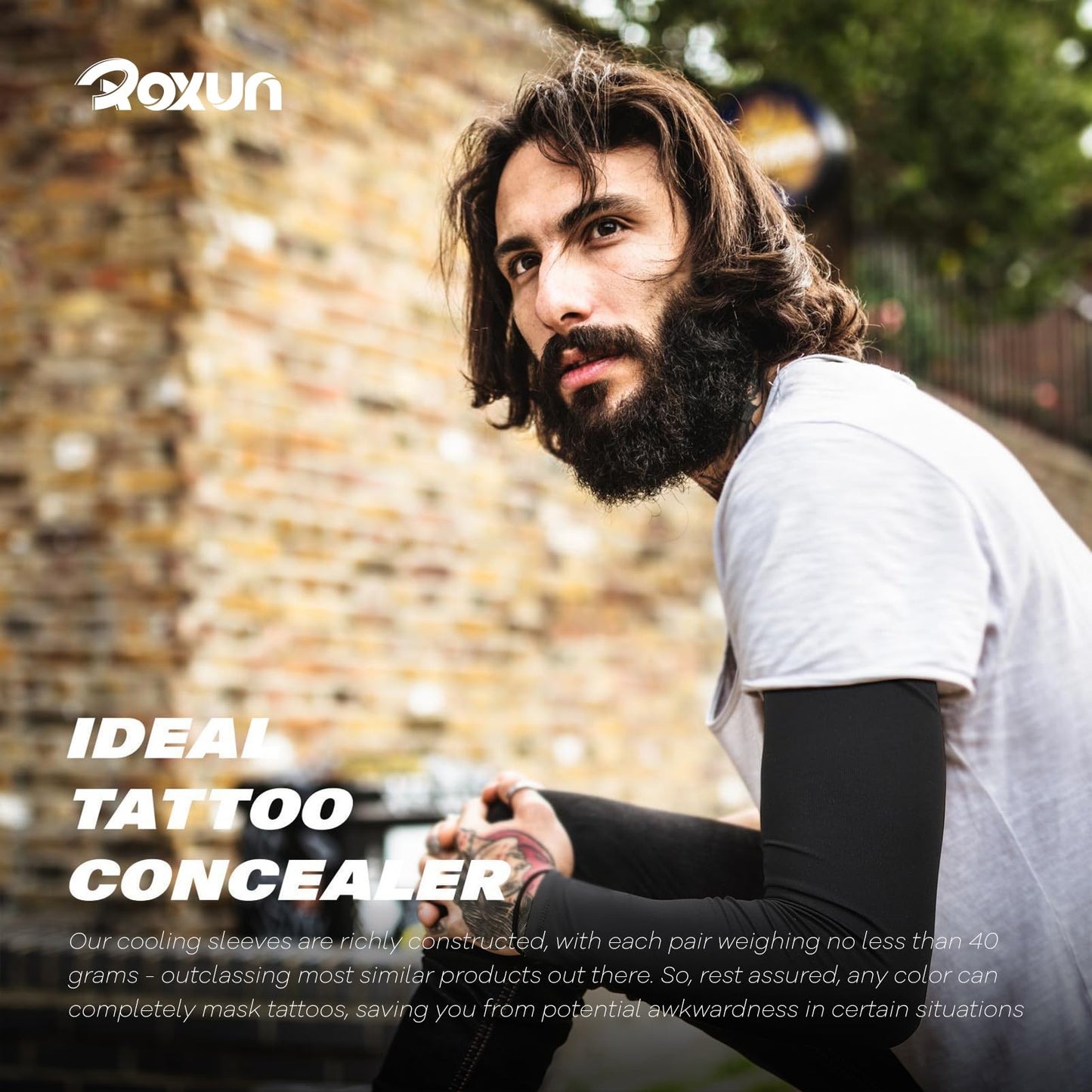 ROXUN 2 Pairs Arm Sleeves, Cooling UV Sun Protection Sports Compression for Men/Women 2 Black