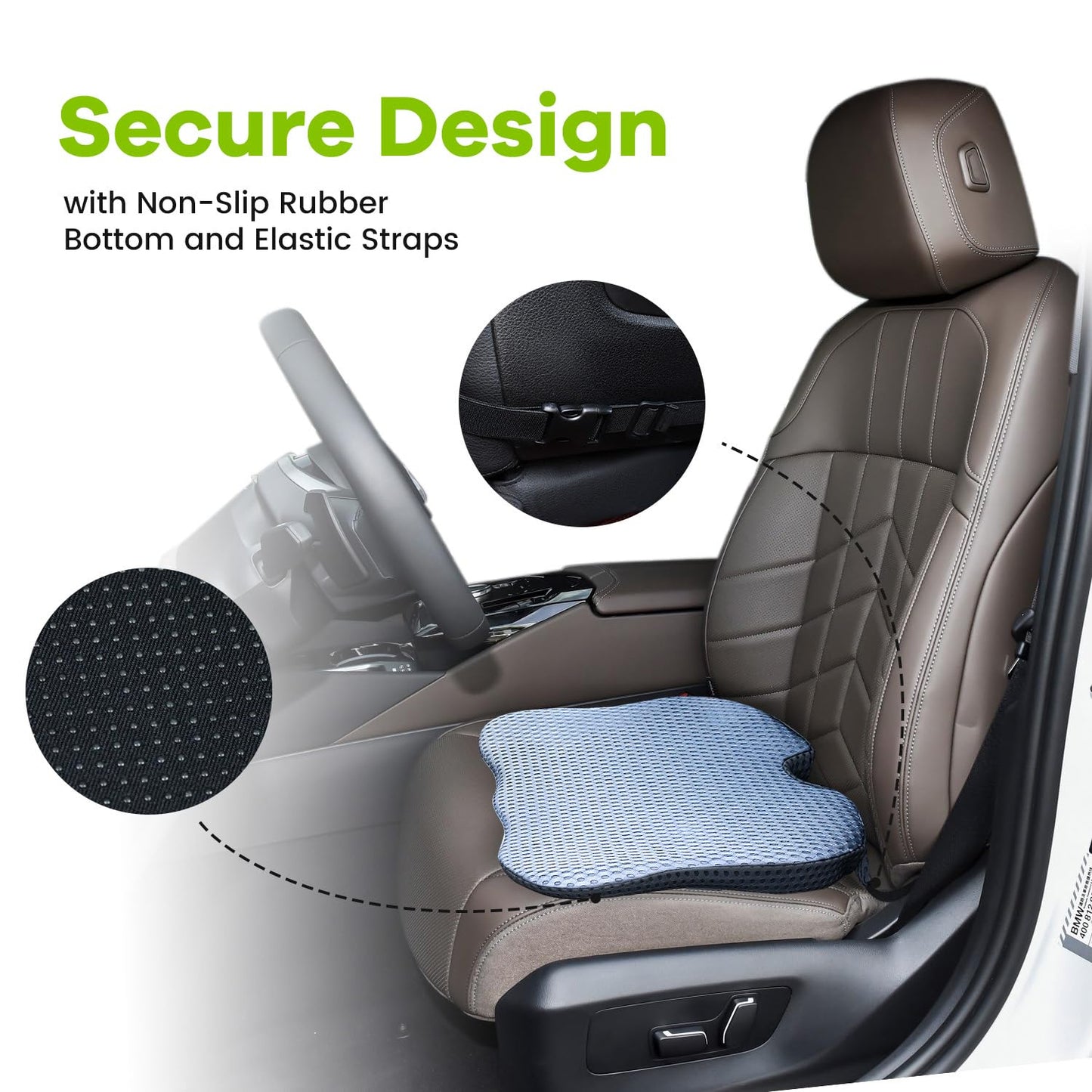 Soft Dense Memory Foam Car Seat Cushion for Driving - Seat Cushion for Car Seat Driver with Wedge Design & Raised Back to Broaden Vision, Provides Comfort for Lower Back & HIPS (Passenger Use Too)