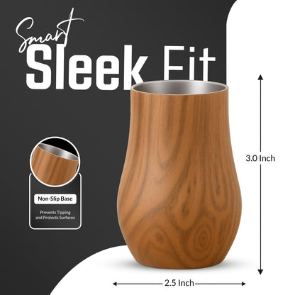 Snute Double-Wall Insulated Whiskey Glass – Stemless Nosing Glass for Bourbon, Scotch & Whisky – Wood Finish – Gift for Men, Dad, Whiskey Lovers (Set of 2)