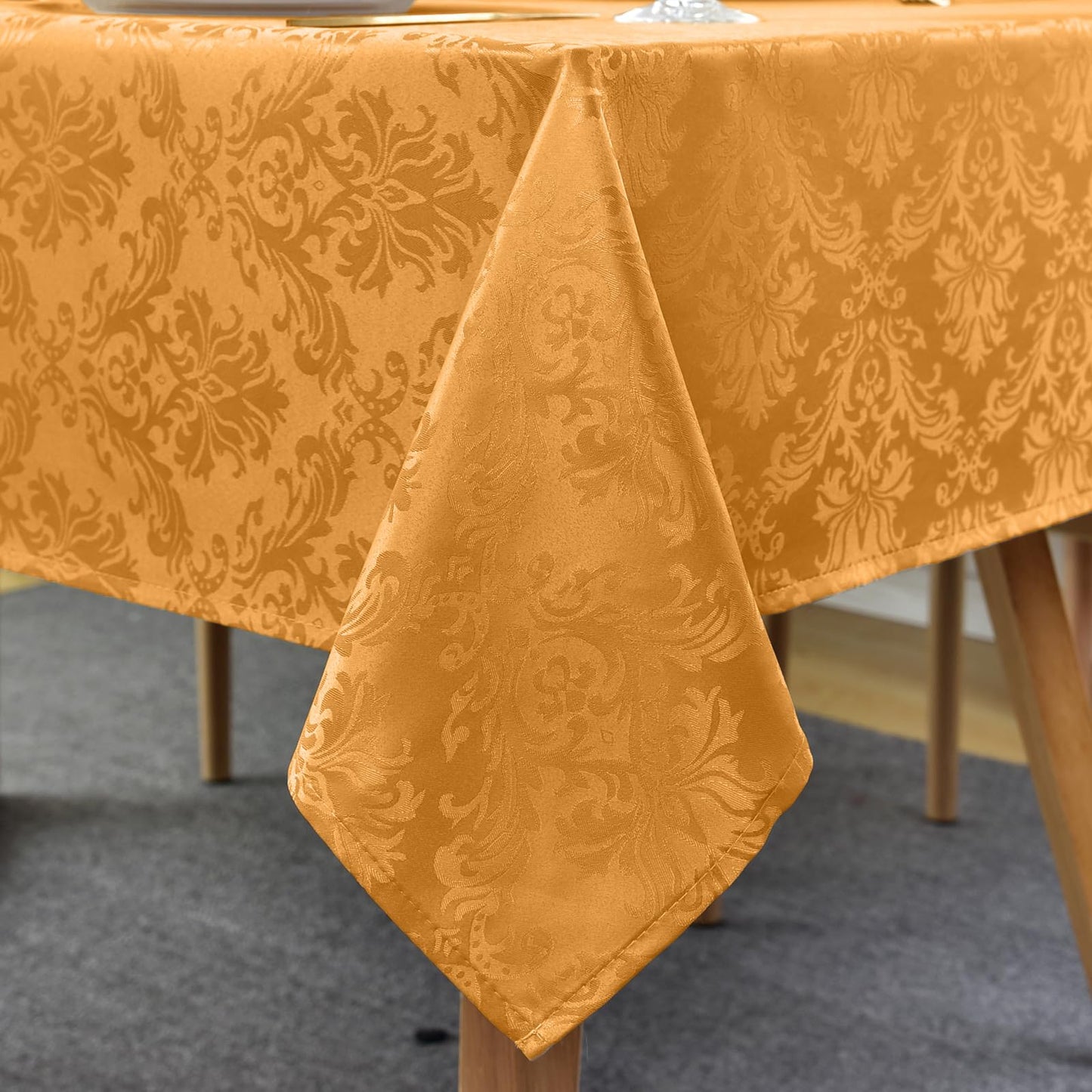 SASTYBALE Amber Rectangle Jacquard Tablecloth, Spill Wrinkle Proof Damask Table Cloth for Rectangle Tables, Rectangular Harvest Fall Inddor Outdoor Tablecloths, 60x 102 Inch Amber