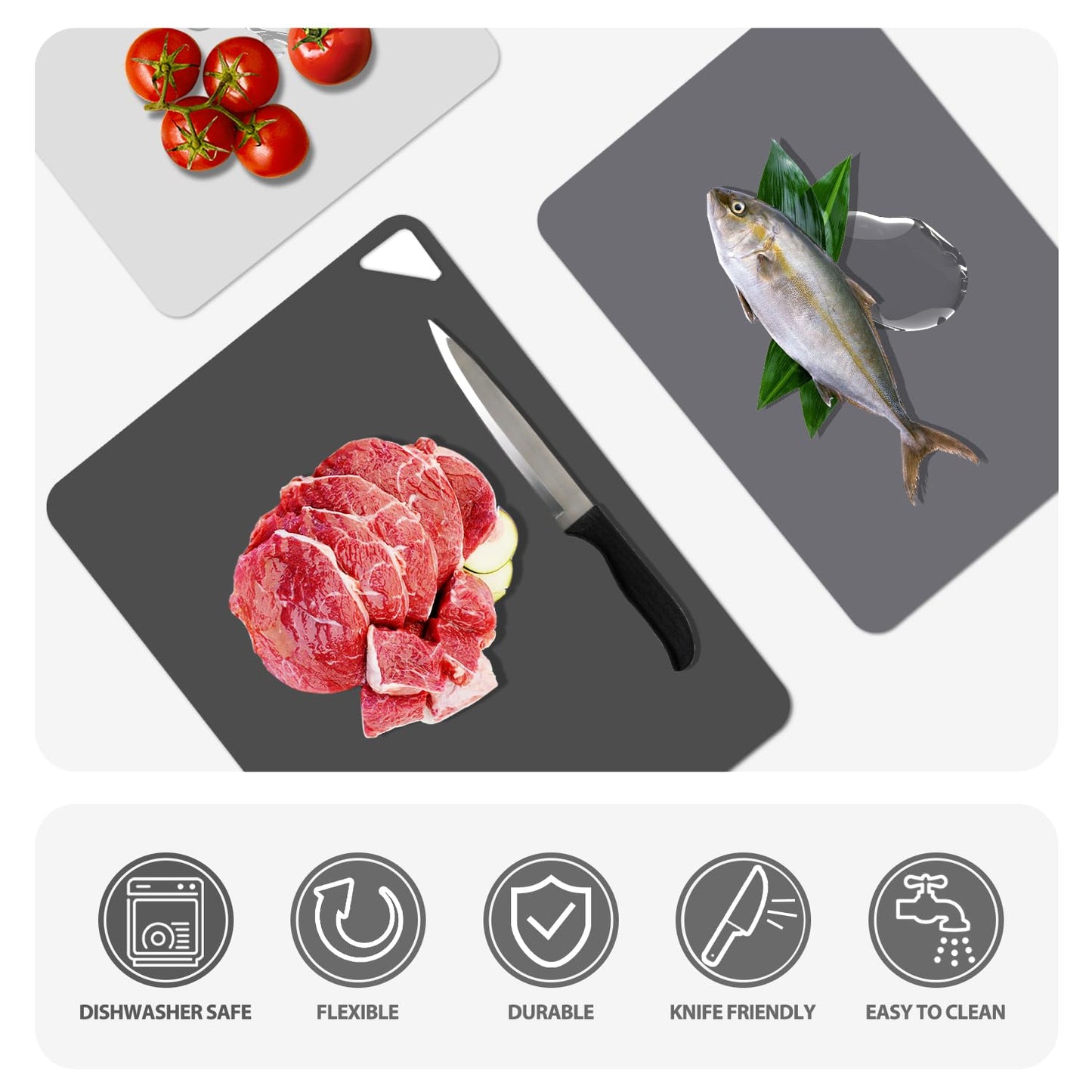 WK Flexible Plastic Cutting Boards Mats for Kitchen, Flexible Non Slip Cutting Mat, Thin Cutting Sheets, BPA Free, Dishwasher Safe, Multi Sizes
