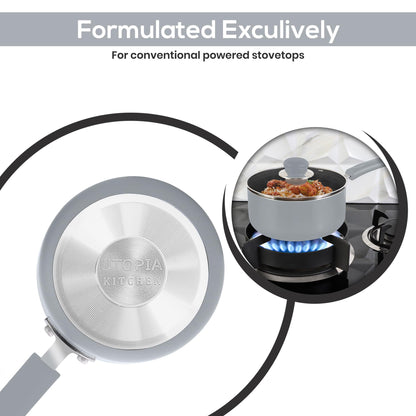 Utopia Kitchen Nonstick Saucepan Set with Lid, 1 Quart and 2 Quarts Multipurpose Pots Set for Home Kitchen or Restaurant (Silver-Black)