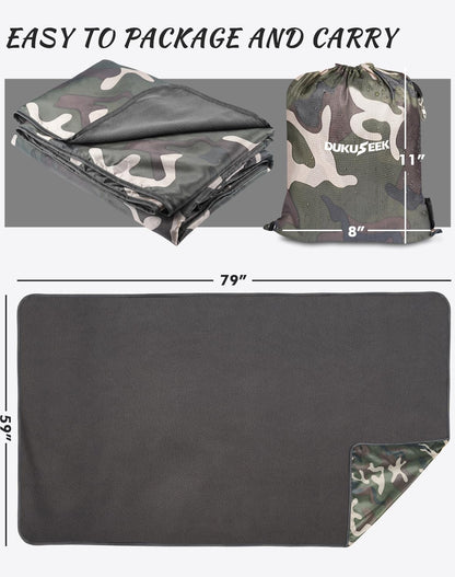 DUKUSEEK Hooded Stadium Blanket, Camouflage Waterproof Windproof Outdoor Fleece Blanket - Large (79x56), Portable, Wearable, Warm for Outdoor Hunting, Sporting Events…